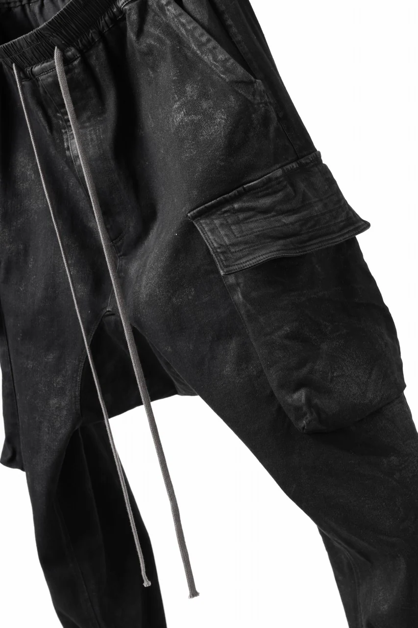 A.F ARTEFACT COATED EASY SARROUEL CARGO PANTS / HI-STRETCH DENIM (BLACK) - Image 17