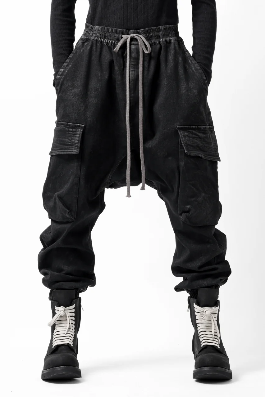 A.F ARTEFACT COATED EASY SARROUEL CARGO PANTS / HI-STRETCH DENIM (BLACK) - Image 2