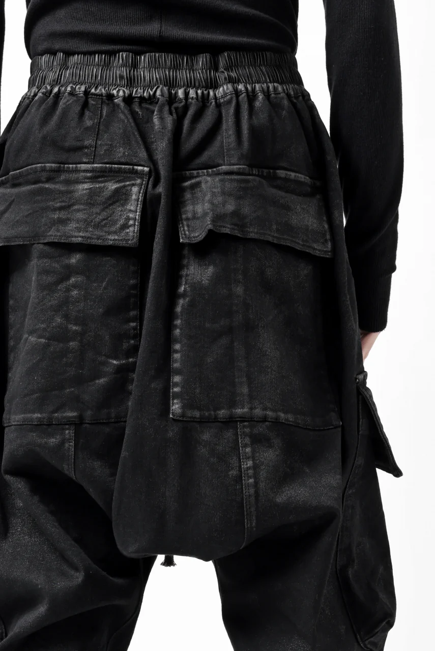 A.F ARTEFACT COATED EASY SARROUEL CARGO PANTS / HI-STRETCH DENIM (BLACK) - Image 24