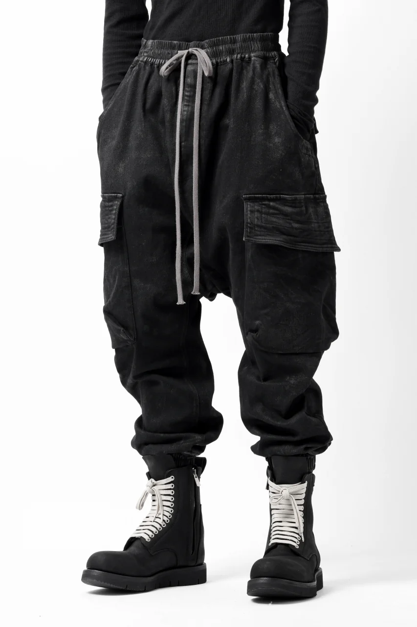 A.F ARTEFACT COATED EASY SARROUEL CARGO PANTS / HI-STRETCH DENIM (BLACK) - Image 3