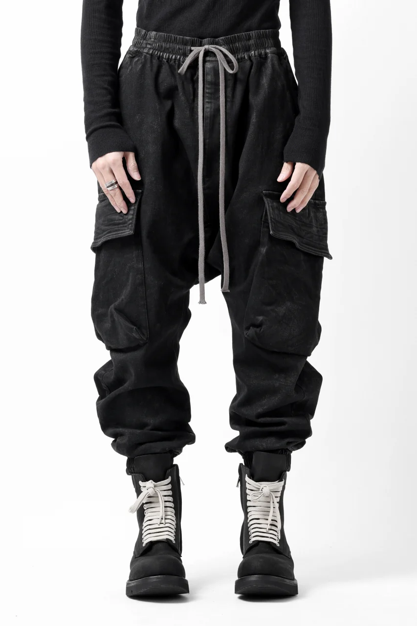 A.F ARTEFACT COATED EASY SARROUEL CARGO PANTS / HI-STRETCH DENIM (BLACK) - Image 4