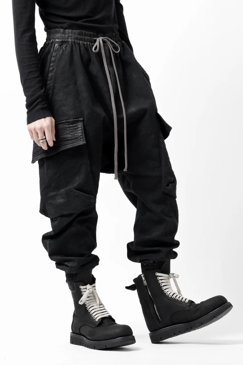 A.F ARTEFACT COATED EASY SARROUEL CARGO PANTS / HI-STRETCH DENIM (BLACK) - Image 5