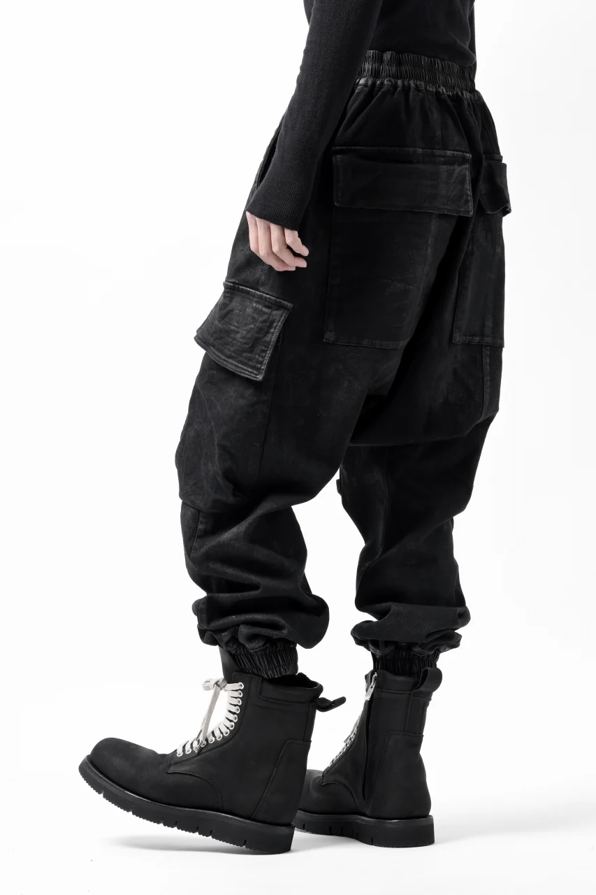 A.F ARTEFACT COATED EASY SARROUEL CARGO PANTS / HI-STRETCH DENIM (BLACK) - Image 7