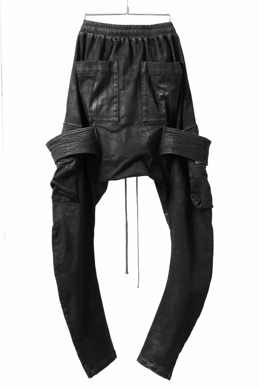 A.F ARTEFACT COATED FLAP-DETAIL SLIM CARGO PANTS / HI-STRETCH DENIM (BLACK) - Image 15
