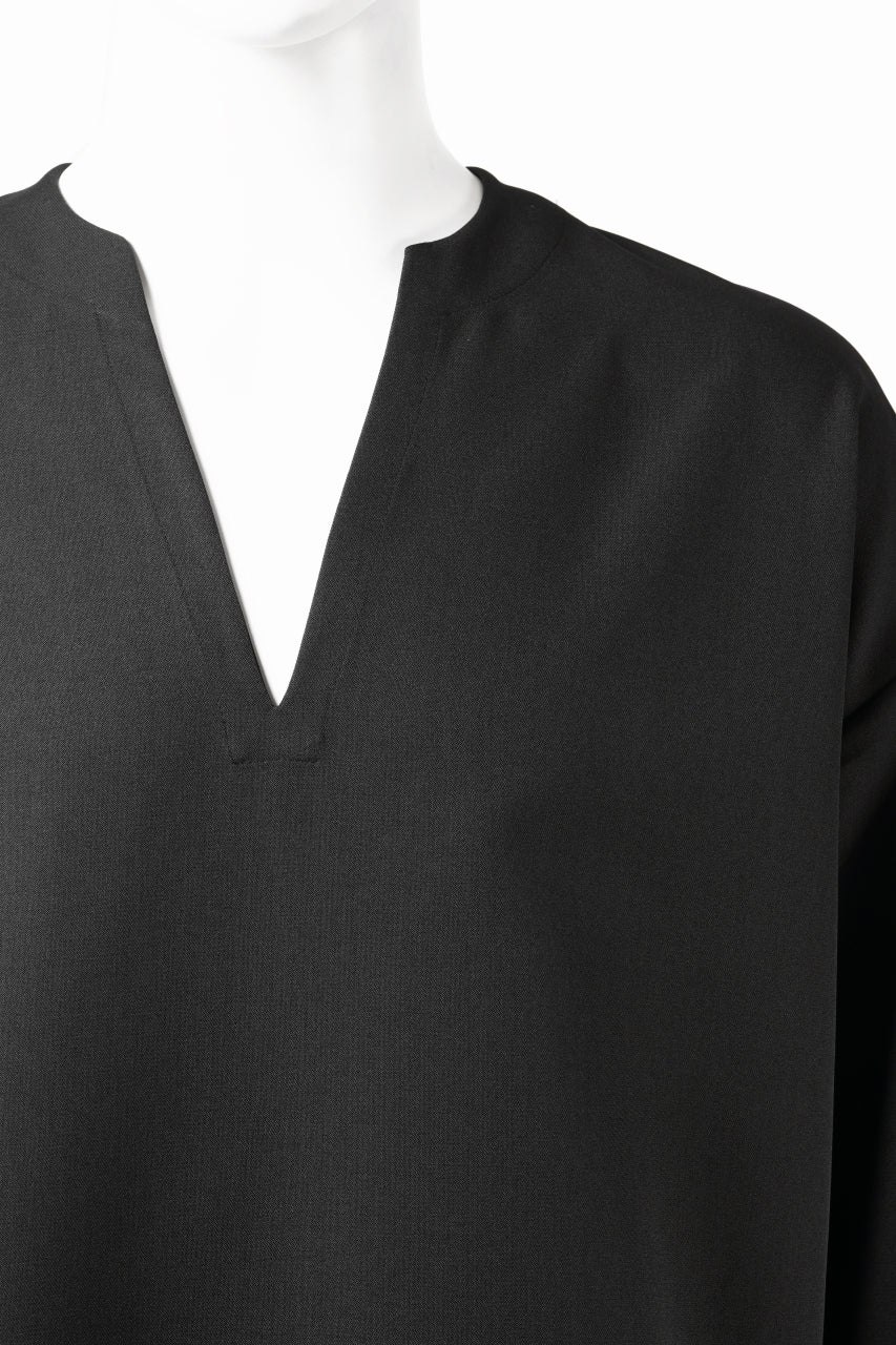 A.F ARTEFACT COLLARLESS SHIRT TOPS / PLAIN WEAVE (BLACK) - Image 2