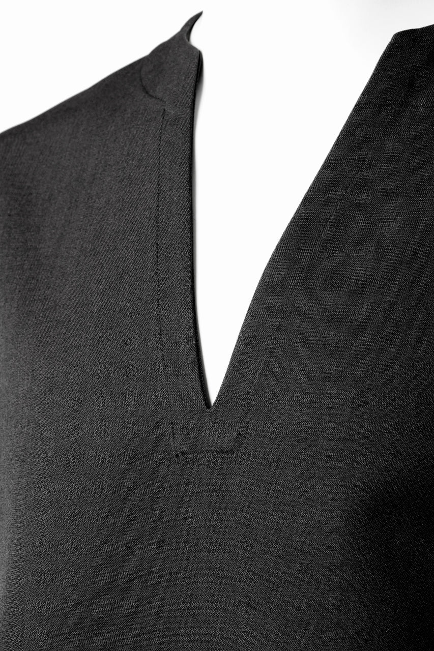 A.F ARTEFACT COLLARLESS SHIRT TOPS / PLAIN WEAVE (BLACK) - Image 4