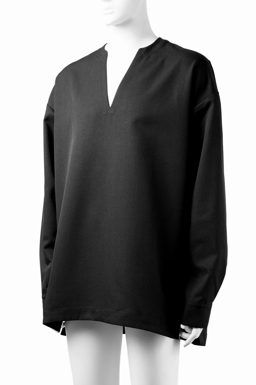 A.F ARTEFACT COLLARLESS SHIRT TOPS / PLAIN WEAVE (BLACK) - Image 5