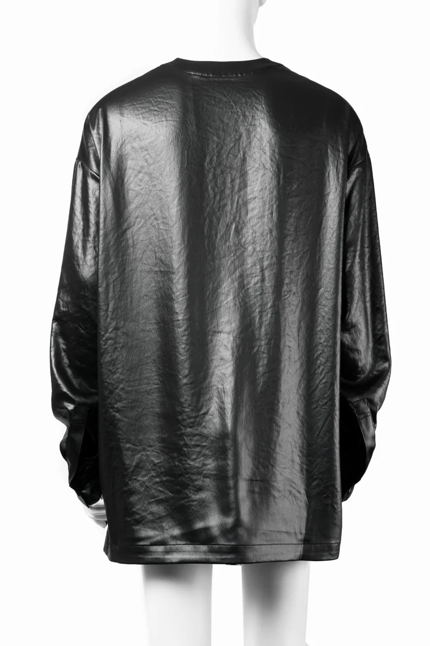 A.F ARTEFACT COLLARLESS SHIRT TOPS / SOFT SATIN (BLACK) - Image 3
