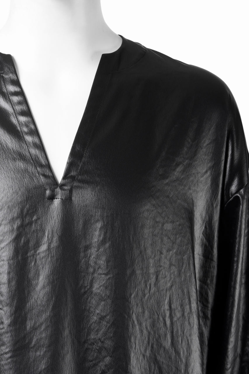 A.F ARTEFACT COLLARLESS SHIRT TOPS / SOFT SATIN (BLACK) - Image 4