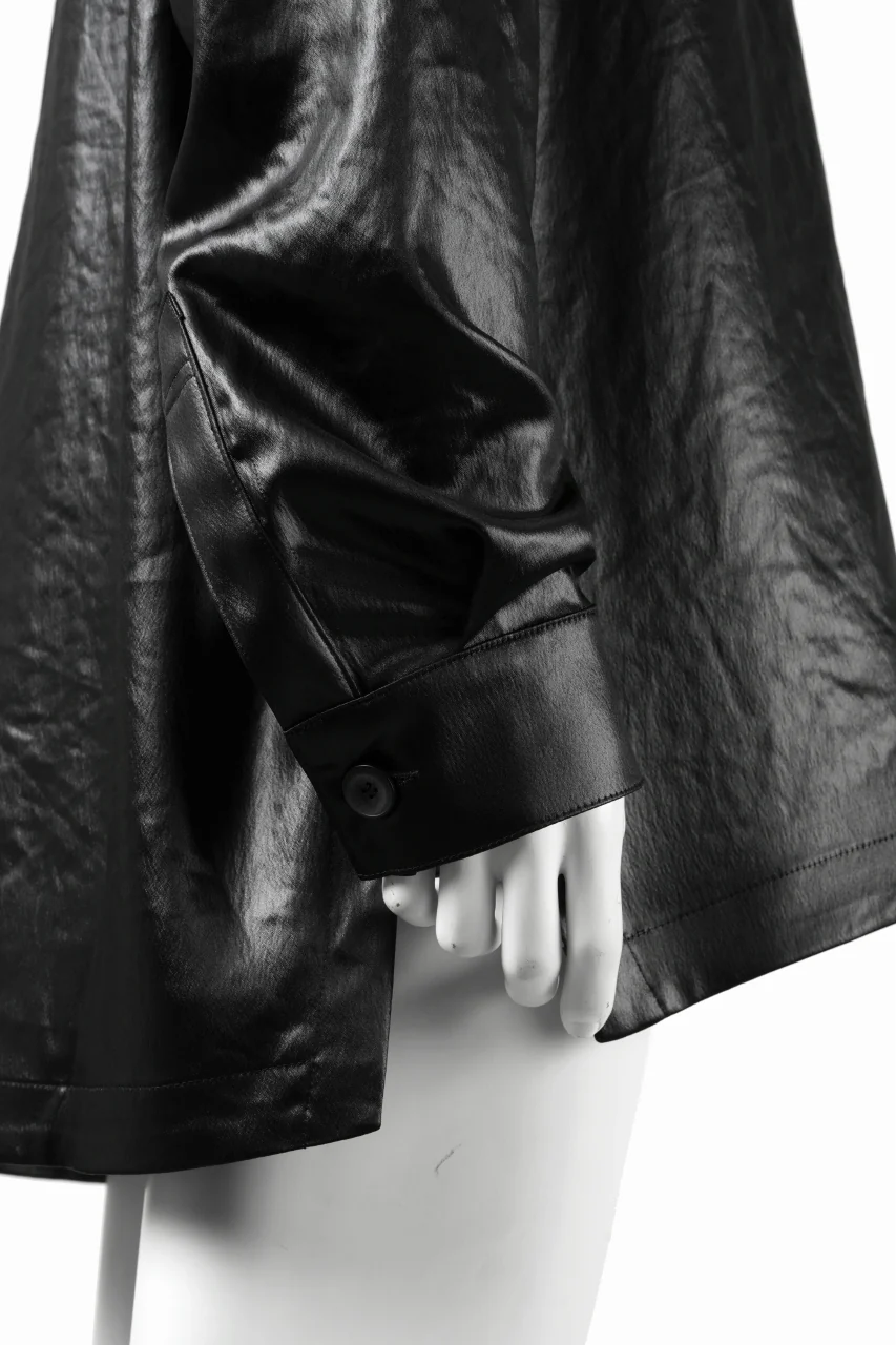 A.F ARTEFACT COLLARLESS SHIRT TOPS / SOFT SATIN (BLACK) - Image 7