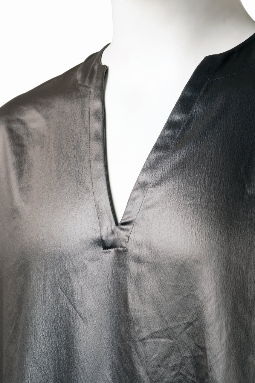 A.F ARTEFACT COLLARLESS SHIRT TOPS / SOFT SATIN (DARK GREY) - Image 6