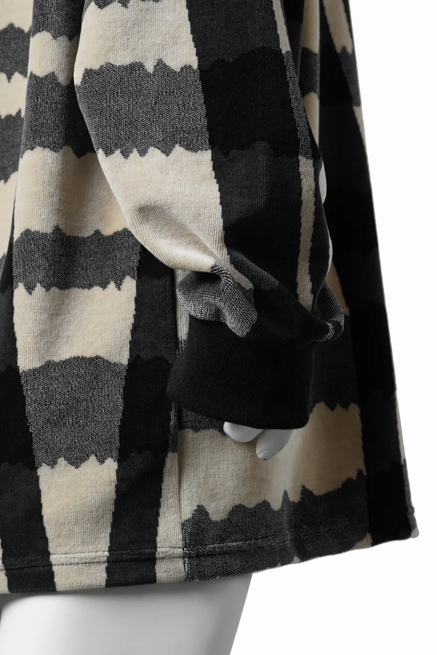 A.F ARTEFACT CREW NECK LONG PULLOVER / JACQUARD DEFORMED PLAID VELOR (BLACK x GREY x IVORY) - Image 9