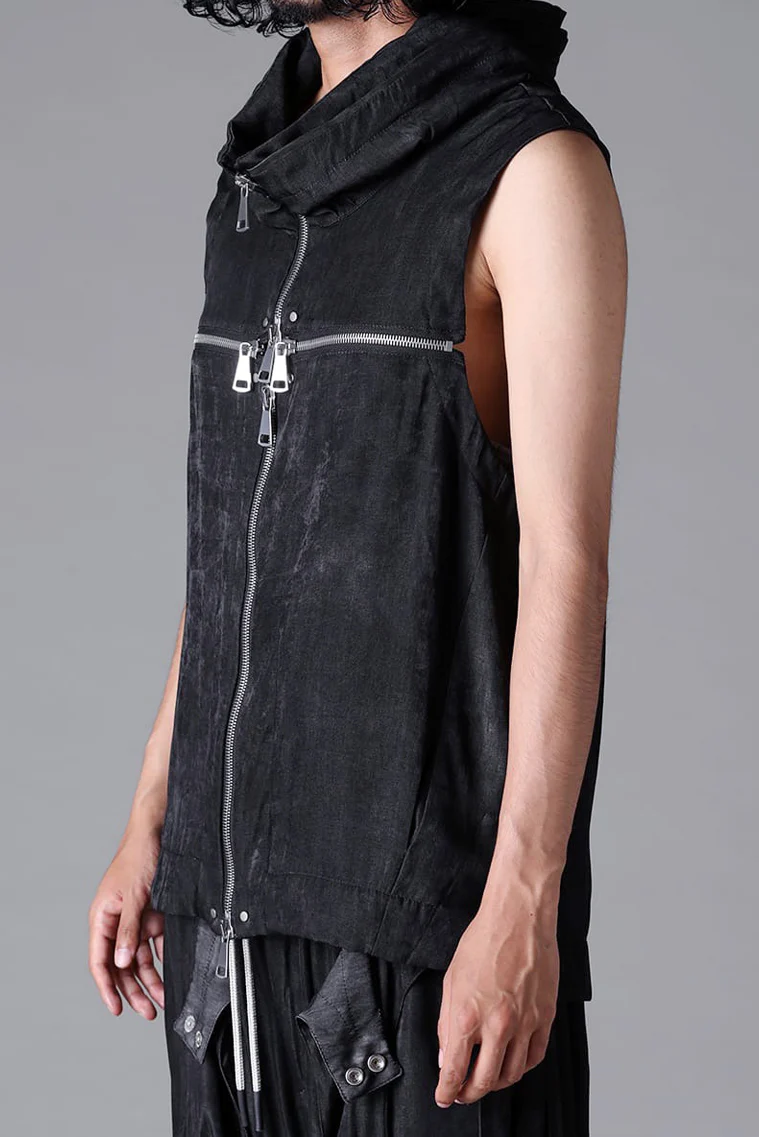 A.F ARTEFACT CROSS ZIP VEST / UNEVEN TEXTURE (BLACK) - Image 10