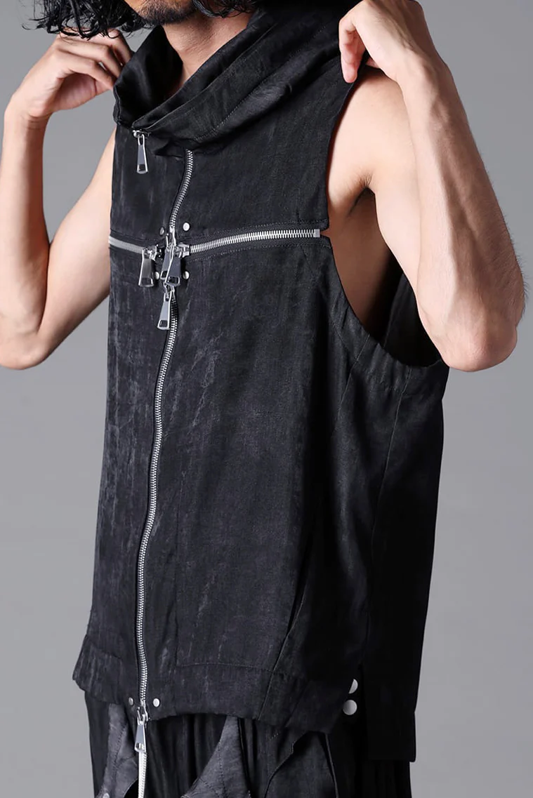 A.F ARTEFACT CROSS ZIP VEST / UNEVEN TEXTURE (BLACK) - Image 12