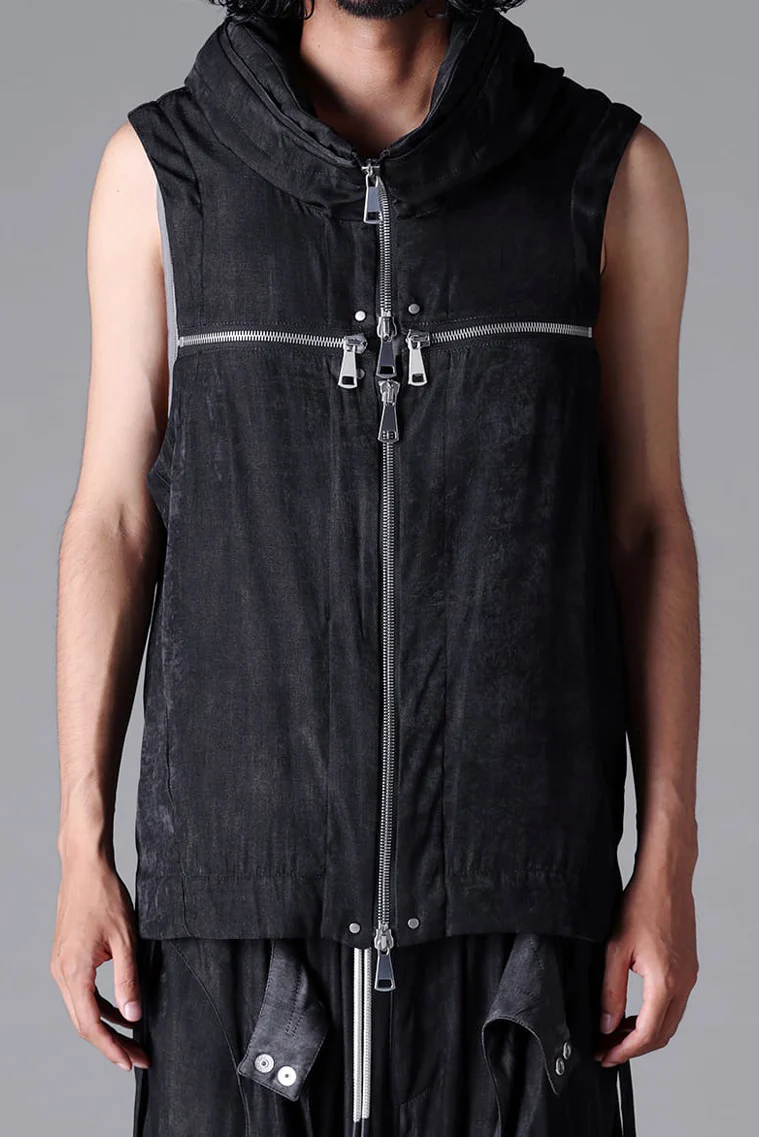 A.F ARTEFACT CROSS ZIP VEST / UNEVEN TEXTURE (BLACK) - Image 9