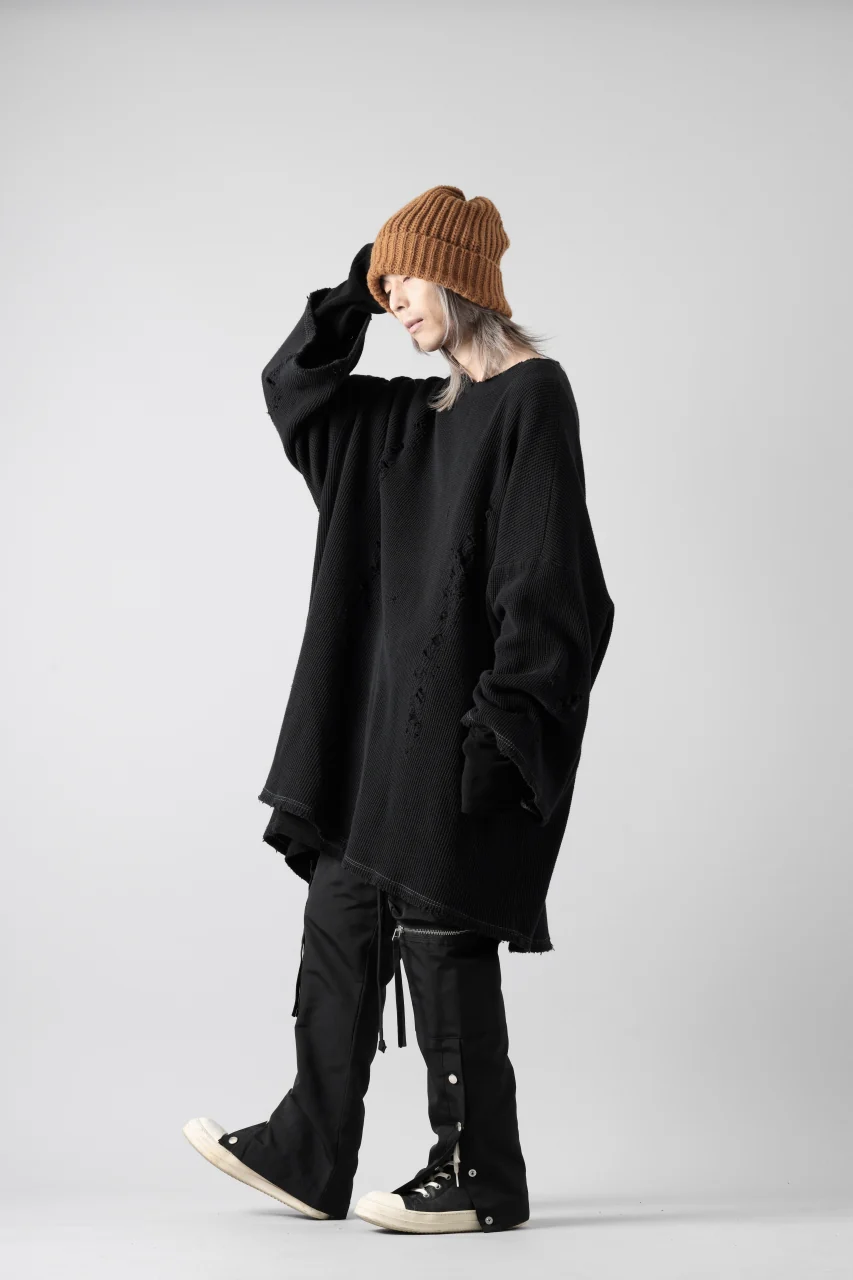 A.F ARTEFACT DAMAGE LAYERED PULLOVER / WAFFLE COTTON JERSEY (BLACK) - Image 20