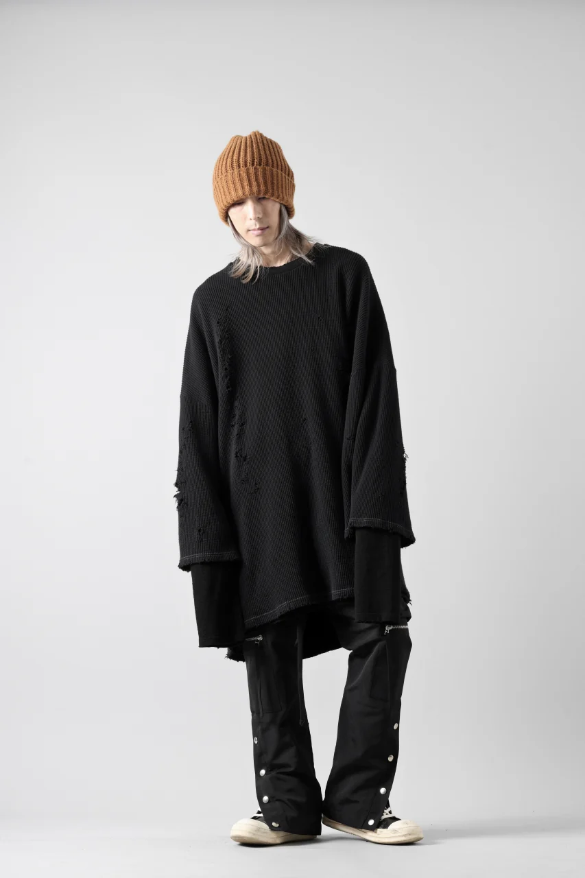 A.F ARTEFACT DAMAGE LAYERED PULLOVER / WAFFLE COTTON JERSEY (BLACK) - Image 22