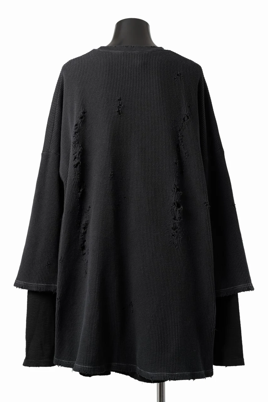 A.F ARTEFACT DAMAGE LAYERED PULLOVER / WAFFLE COTTON JERSEY (BLACK) - Image 4