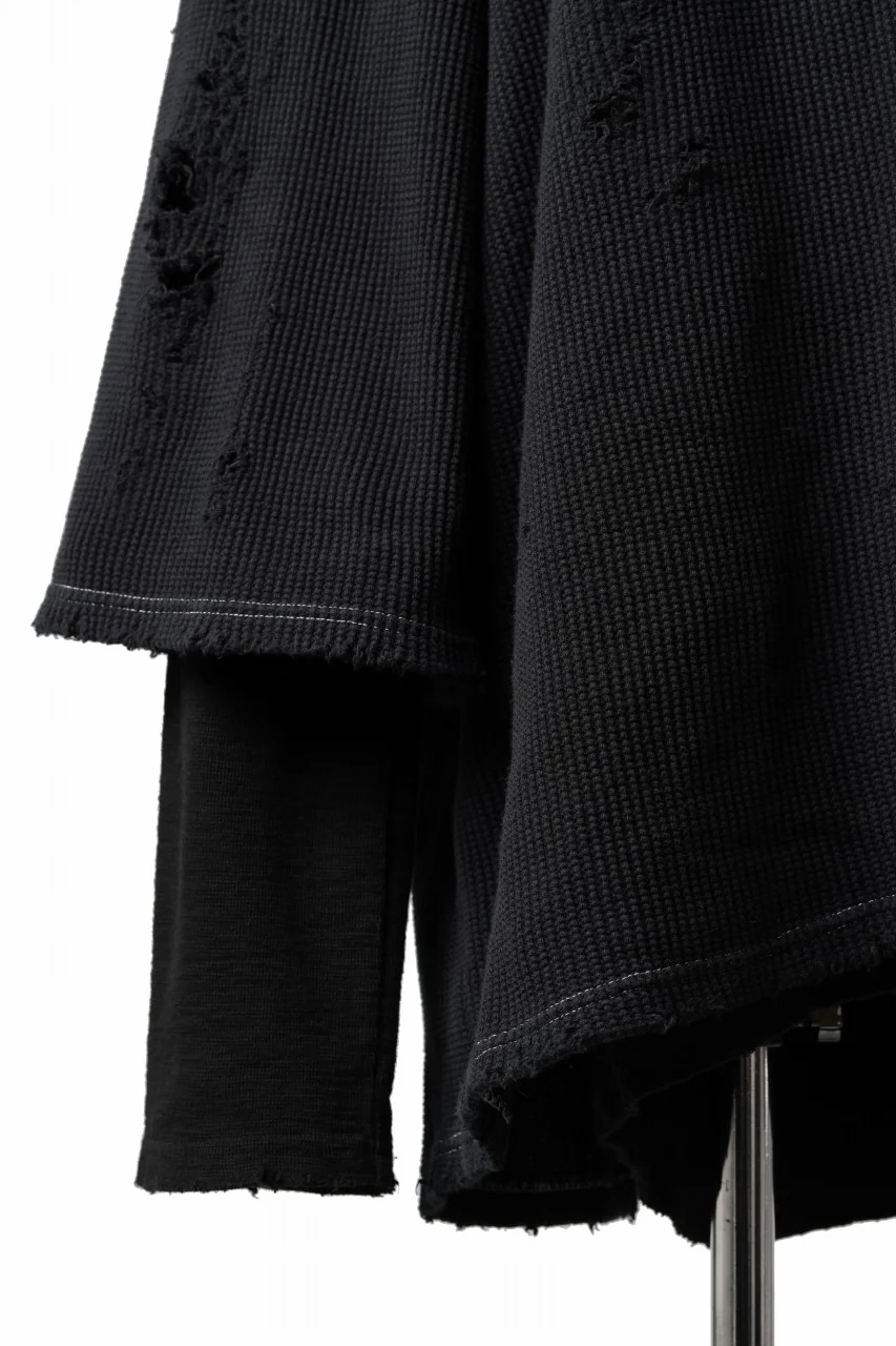 A.F ARTEFACT DAMAGE LAYERED PULLOVER / WAFFLE COTTON JERSEY (BLACK) - Image 5