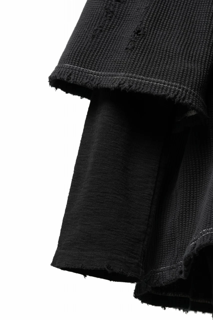 A.F ARTEFACT DAMAGE LAYERED PULLOVER / WAFFLE COTTON JERSEY (BLACK) - Image 6