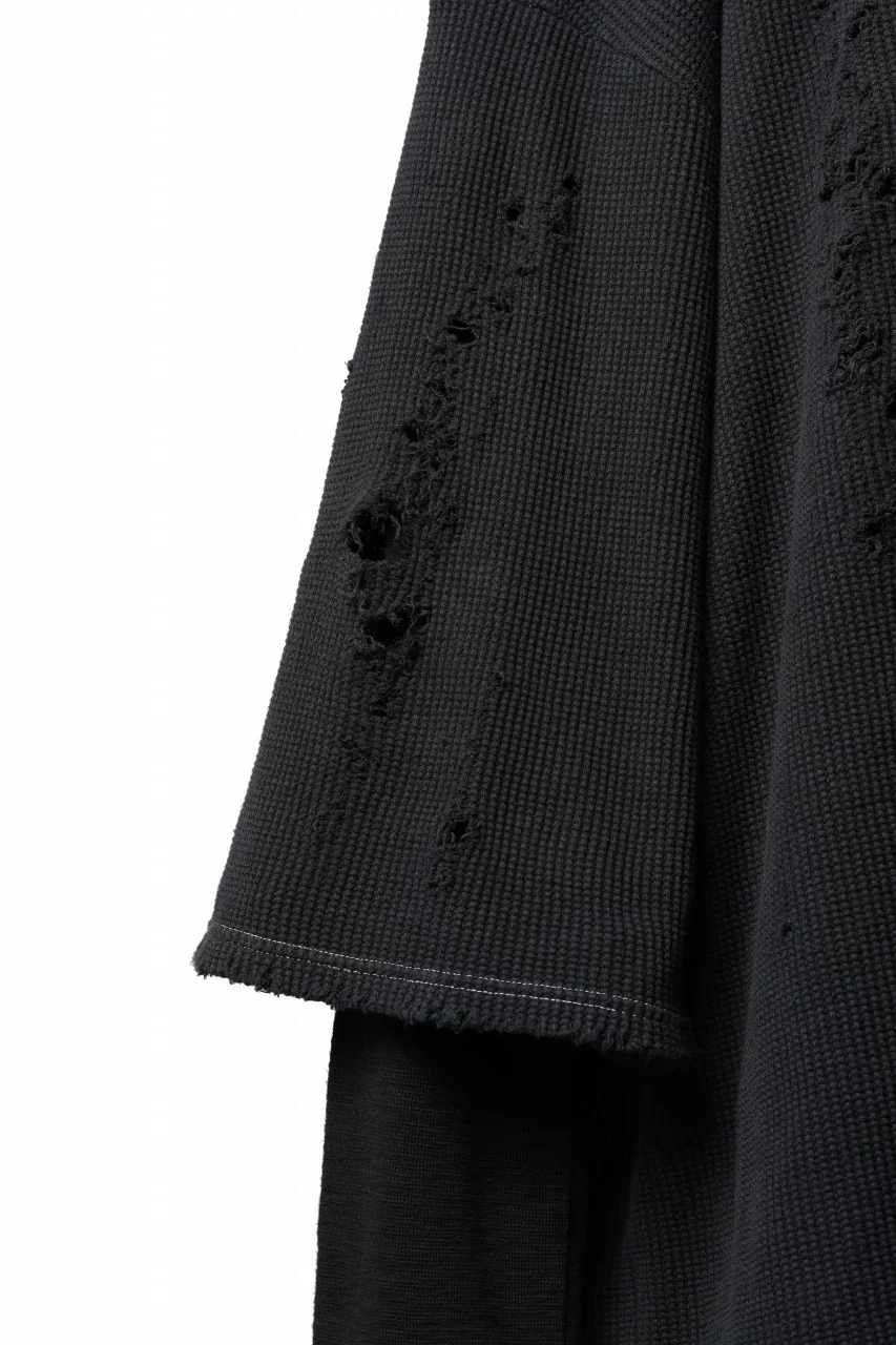 A.F ARTEFACT DAMAGE LAYERED PULLOVER / WAFFLE COTTON JERSEY (BLACK) - Image 7