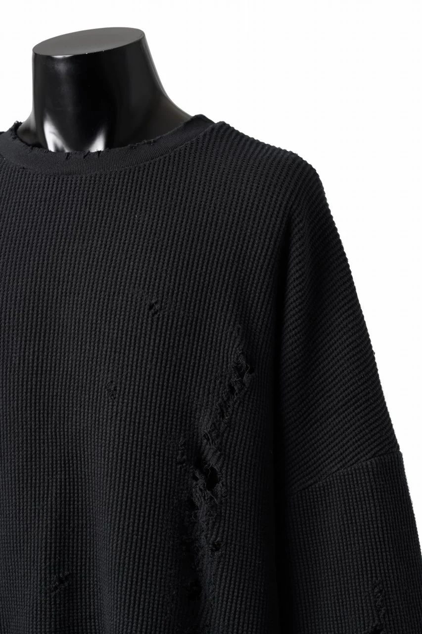 A.F ARTEFACT DAMAGE LAYERED PULLOVER / WAFFLE COTTON JERSEY (BLACK) - Image 8