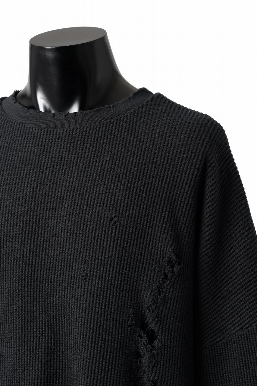 A.F ARTEFACT DAMAGE LAYERED PULLOVER / WAFFLE COTTON JERSEY (BLACK) - Image 9