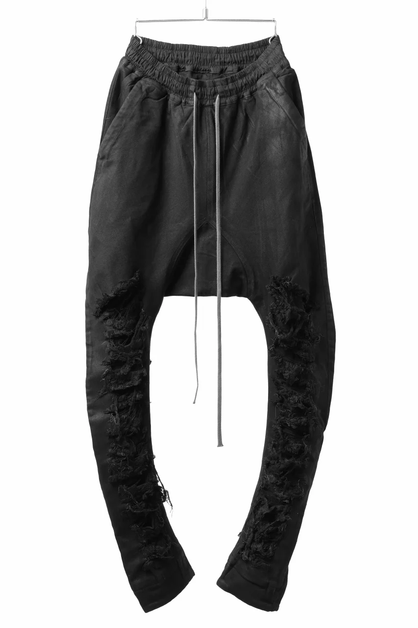 A.F ARTEFACT DISTRESSED SARROUEL SKINNY PANTS / COATING STRETCH DENIM (BLACK)