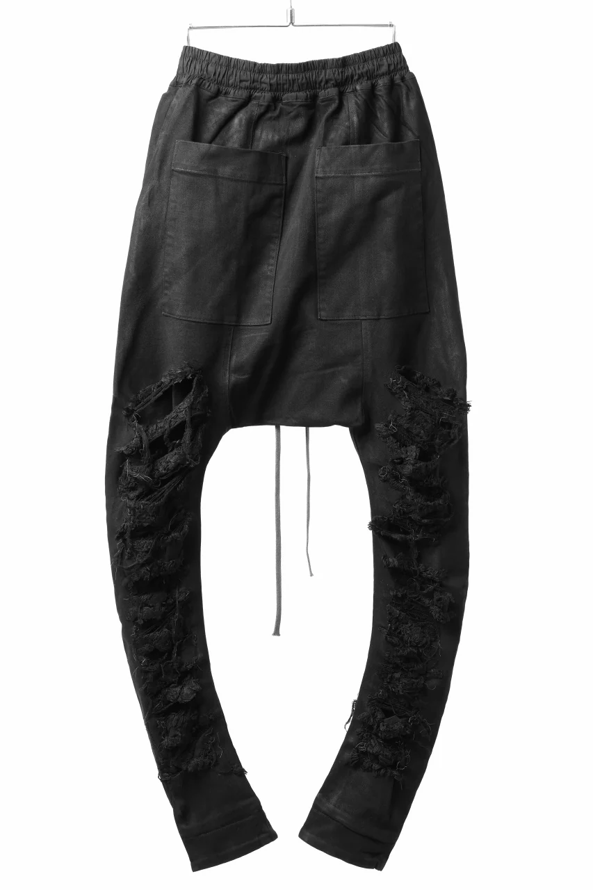 A.F ARTEFACT DISTRESSED SARROUEL SKINNY PANTS / COATING STRETCH DENIM (BLACK) - Image 3