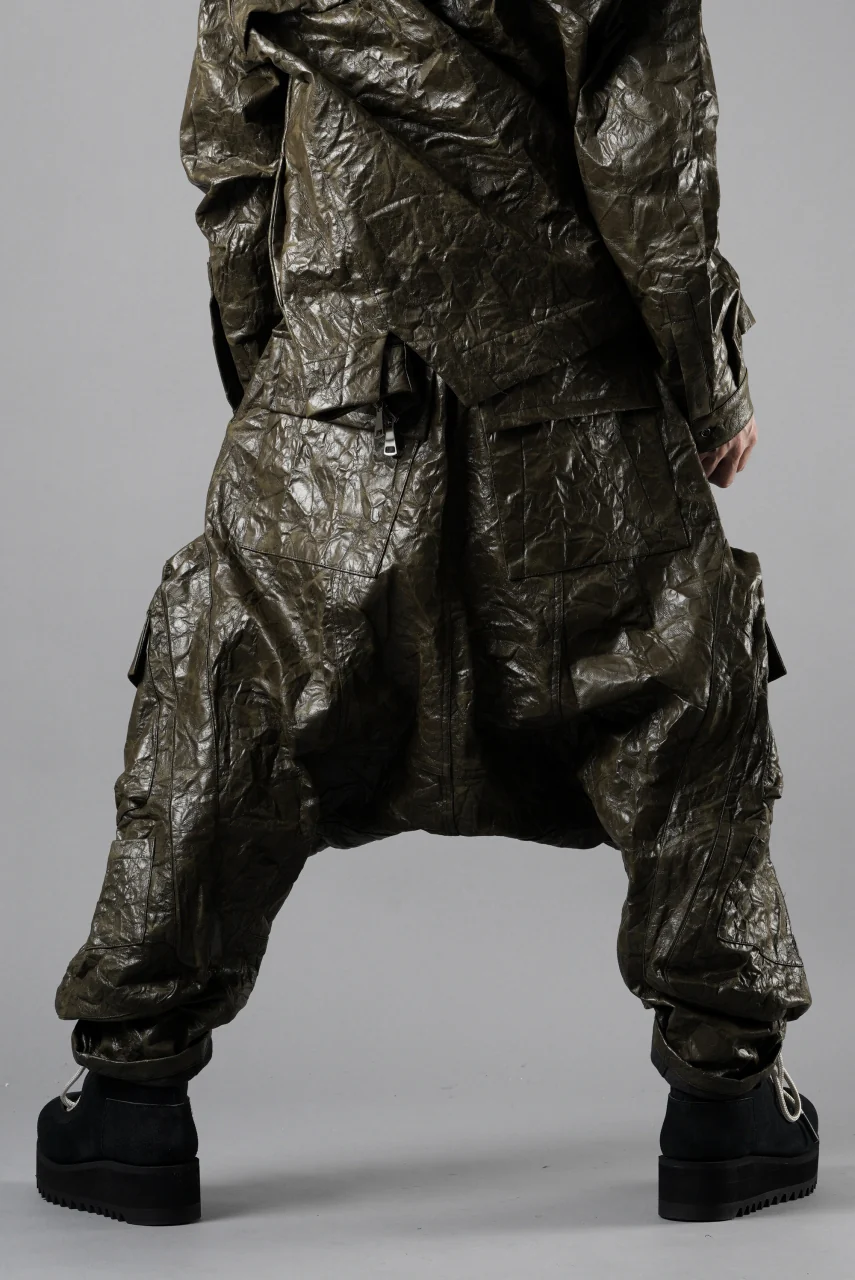A.F ARTEFACT DROPCLOTCH WIDE PANTS / WASHER SYNTHETIC LEATHER (KHAKI) - Image 10