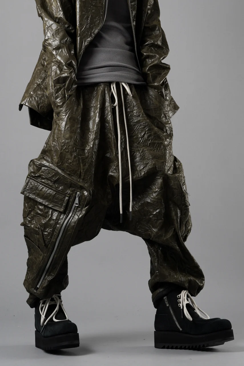 A.F ARTEFACT DROPCLOTCH WIDE PANTS / WASHER SYNTHETIC LEATHER (KHAKI) - Image 11