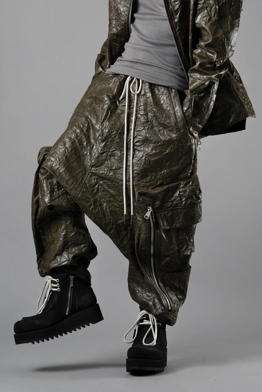 A.F ARTEFACT DROPCLOTCH WIDE PANTS / WASHER SYNTHETIC LEATHER (KHAKI) - Image 12