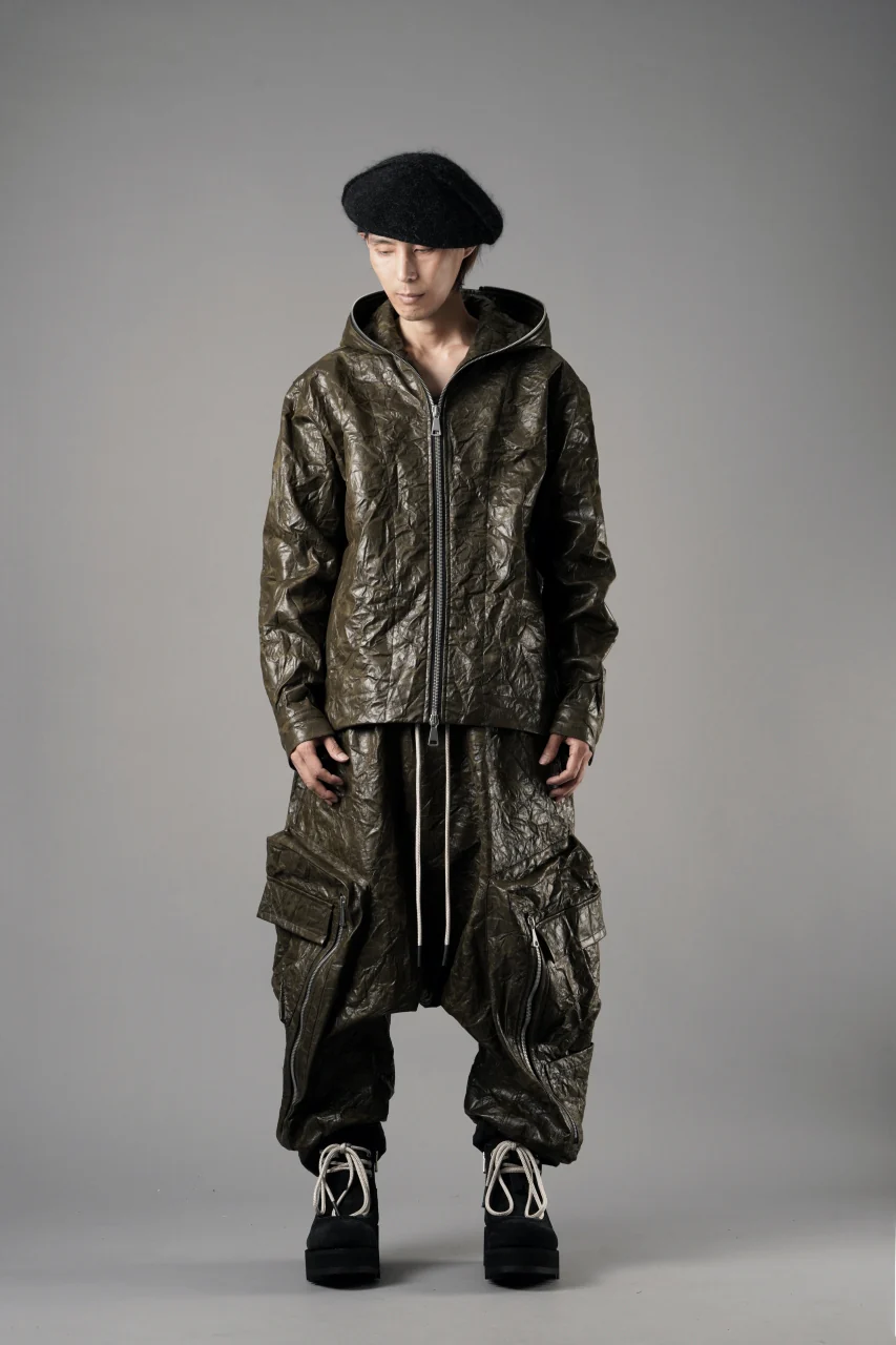 A.F ARTEFACT DROPCLOTCH WIDE PANTS / WASHER SYNTHETIC LEATHER (KHAKI) - Image 13