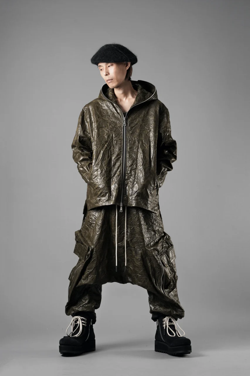 A.F ARTEFACT DROPCLOTCH WIDE PANTS / WASHER SYNTHETIC LEATHER (KHAKI) - Image 14