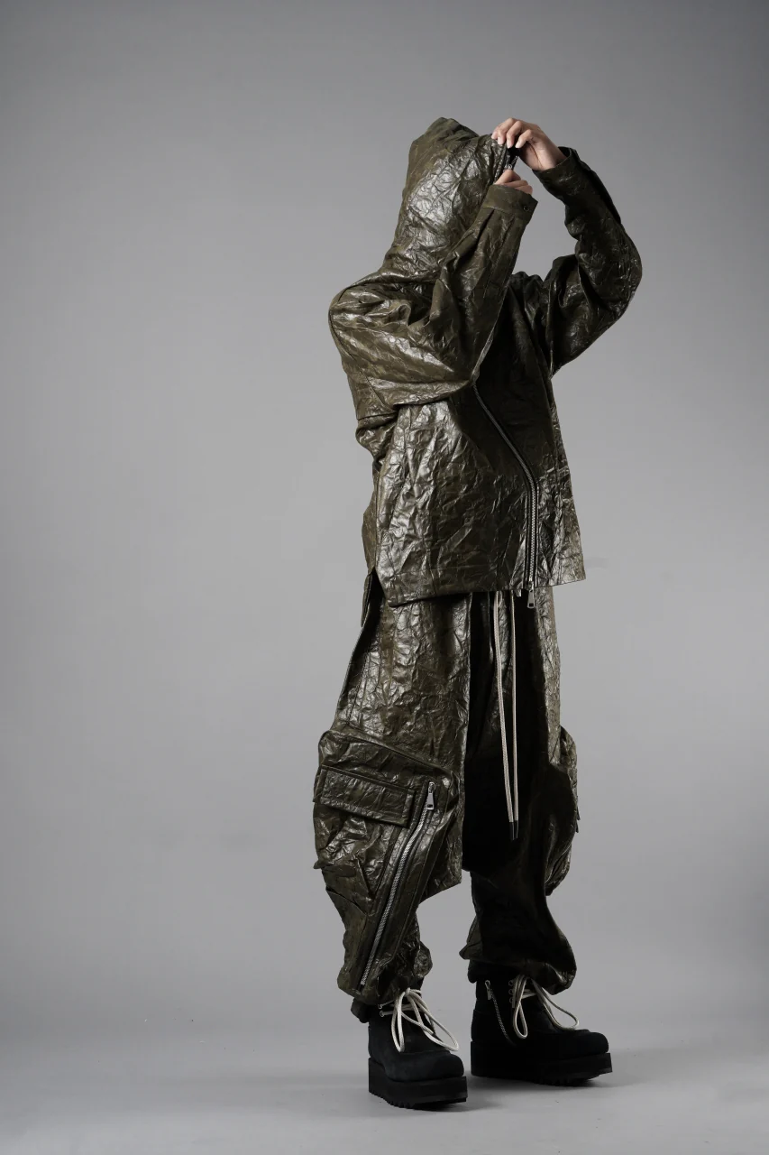 A.F ARTEFACT DROPCLOTCH WIDE PANTS / WASHER SYNTHETIC LEATHER (KHAKI) - Image 16