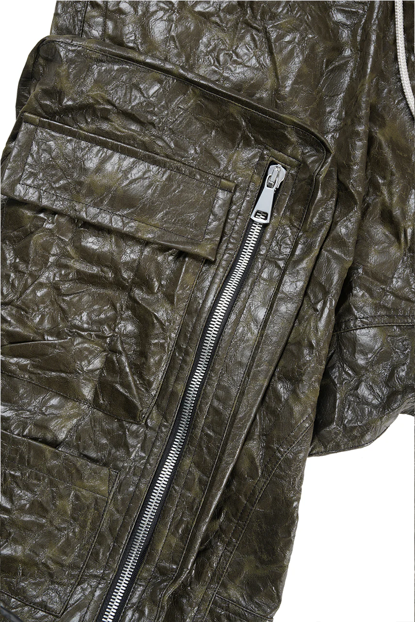 A.F ARTEFACT DROPCLOTCH WIDE PANTS / WASHER SYNTHETIC LEATHER (KHAKI) - Image 4