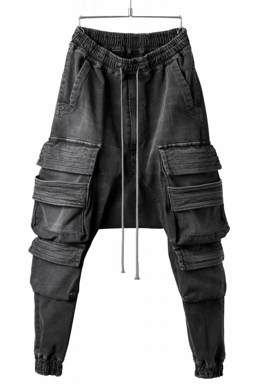 A.F ARTEFACT EASY SARROUEL MILITARY POCKET PANTS / FADED AGEING DENIM (BLACK)