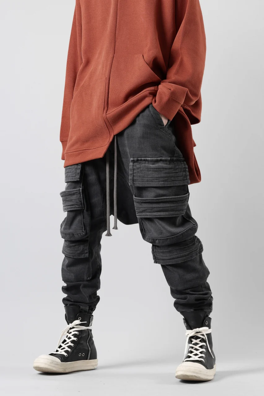 A.F ARTEFACT EASY SARROUEL MILITARY POCKET PANTS / FADED AGEING DENIM (BLACK) - Image 17