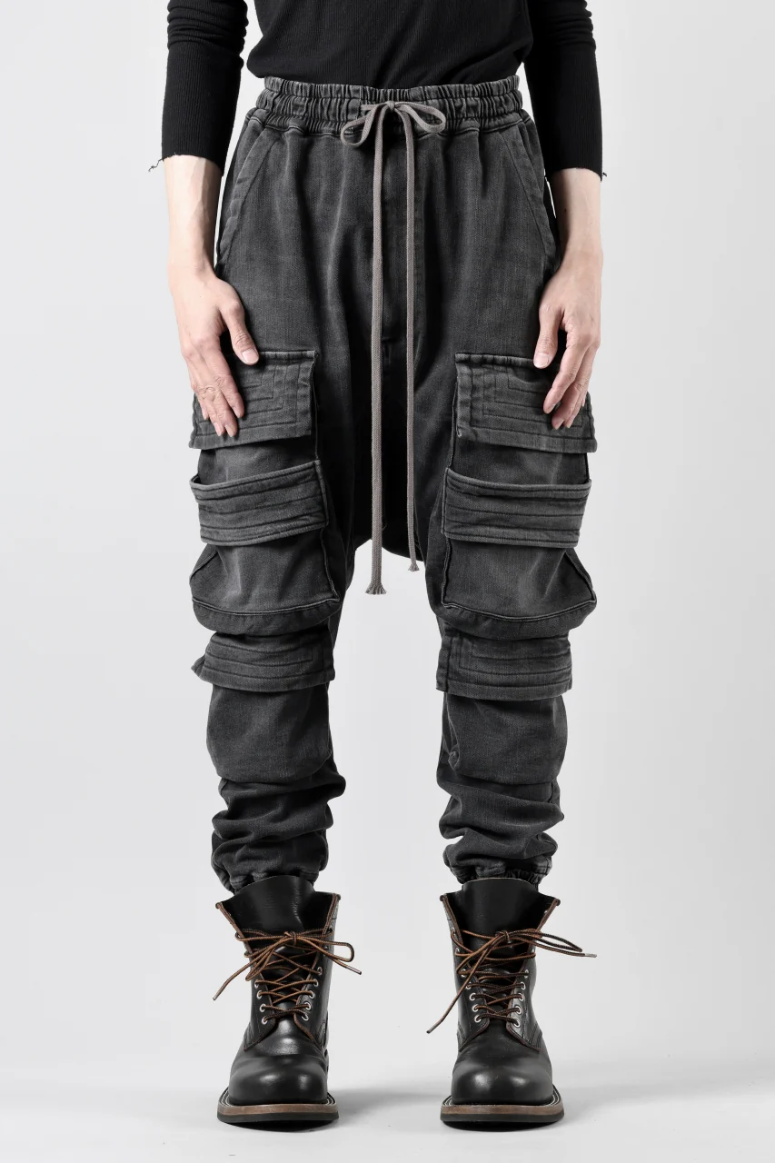 A.F ARTEFACT EASY SARROUEL MILITARY POCKET PANTS / FADED AGEING DENIM (BLACK) - Image 2