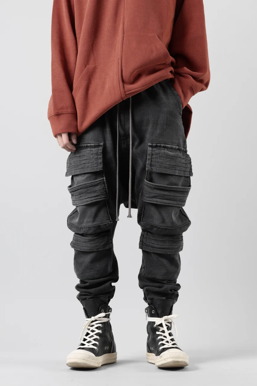 A.F ARTEFACT EASY SARROUEL MILITARY POCKET PANTS / FADED AGEING DENIM (BLACK) - Image 3