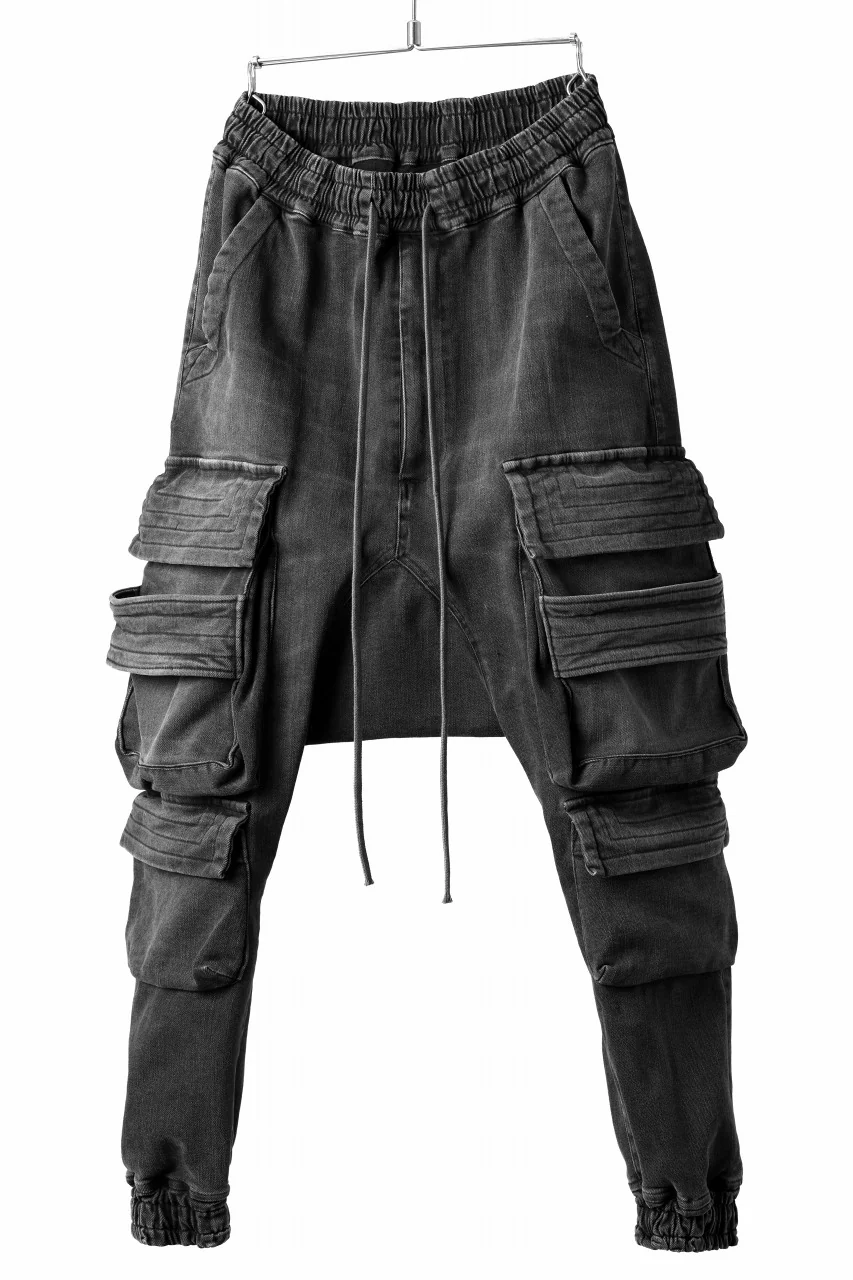 A.F ARTEFACT EASY SARROUEL MILITARY POCKET PANTS / FADED AGEING DENIM (BLACK) - Image 4