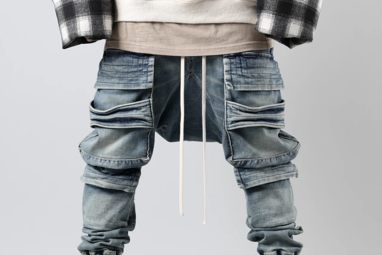 A.F ARTEFACT EASY SARROUEL MILITARY POCKET PANTS / FADED AGEING DENIM (INDIGO) - Image 28