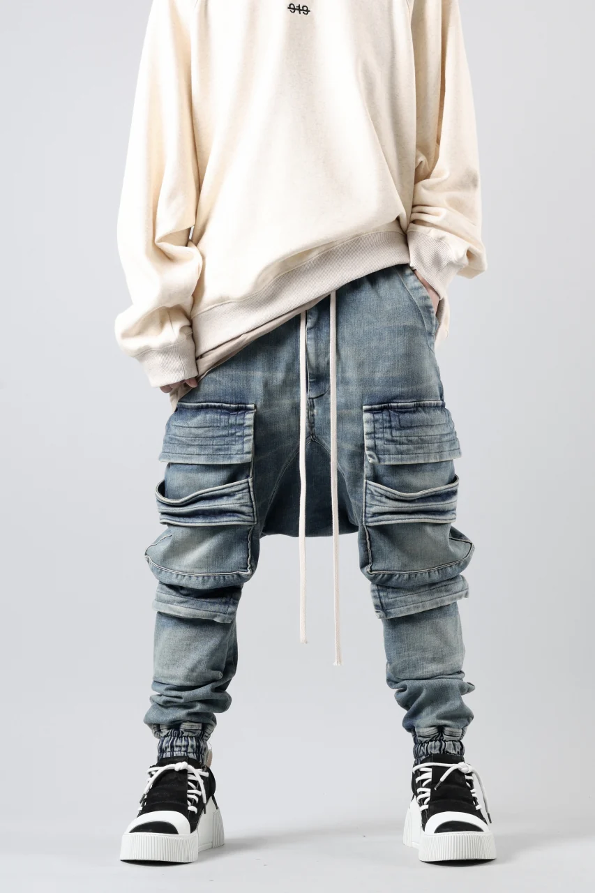 A.F ARTEFACT EASY SARROUEL MILITARY POCKET PANTS / FADED AGEING DENIM (INDIGO) - Image 3