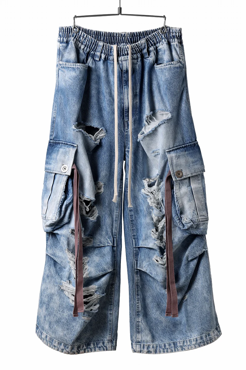 A.F ARTEFACT EXTREME WIDE CARGO PANTS / FADED AGING & DAMAGE DENIM (VINTAGE BLUE) - Image 2