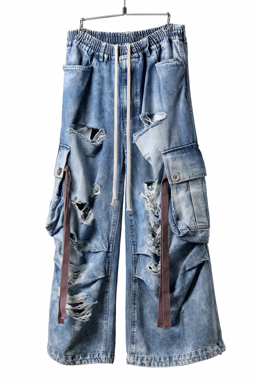 A.F ARTEFACT EXTREME WIDE CARGO PANTS / FADED AGING & DAMAGE DENIM (VINTAGE BLUE) - Image 3