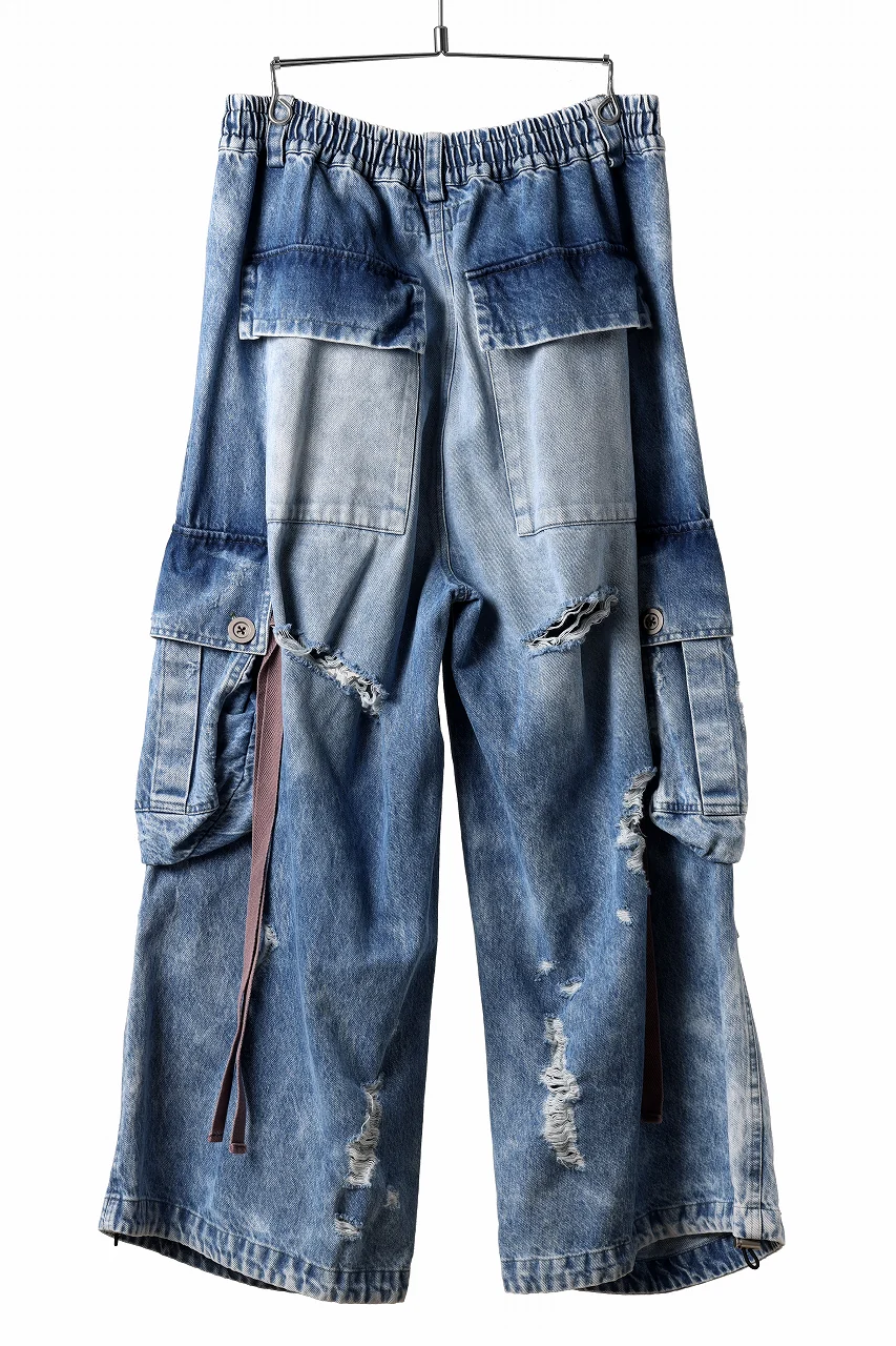 A.F ARTEFACT EXTREME WIDE CARGO PANTS / FADED AGING & DAMAGE DENIM (VINTAGE BLUE) - Image 4
