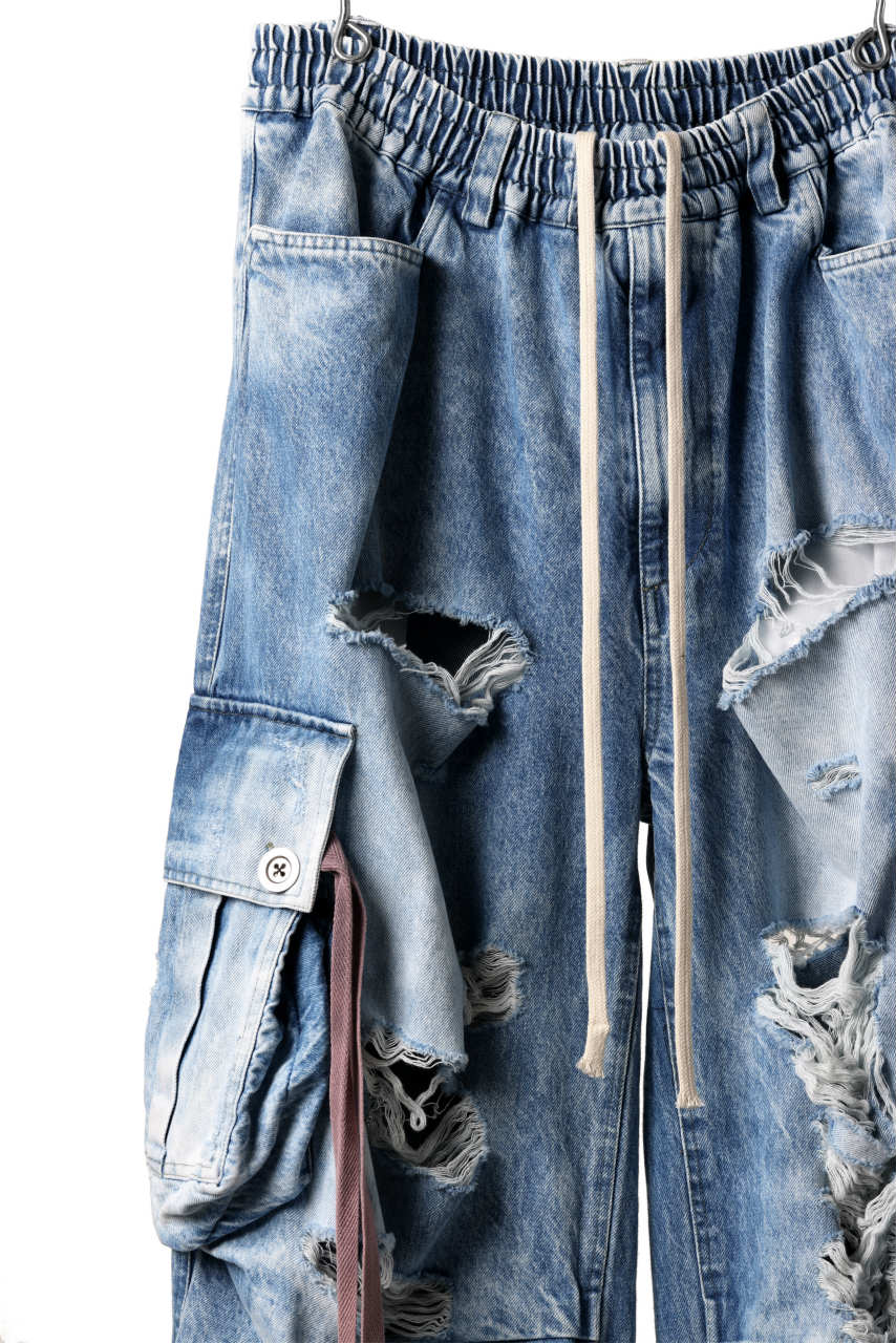 A.F ARTEFACT EXTREME WIDE CARGO PANTS / FADED AGING & DAMAGE DENIM (VINTAGE BLUE) - Image 5