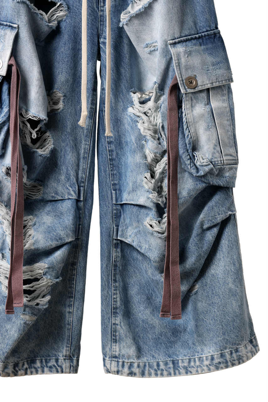 A.F ARTEFACT EXTREME WIDE CARGO PANTS / FADED AGING & DAMAGE DENIM (VINTAGE BLUE) - Image 6