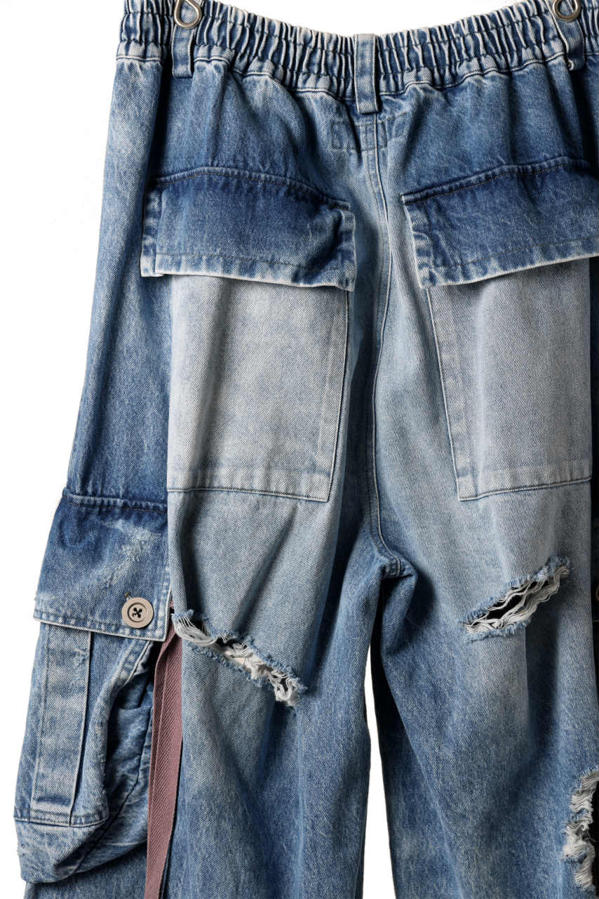 A.F ARTEFACT EXTREME WIDE CARGO PANTS / FADED AGING & DAMAGE DENIM (VINTAGE BLUE) - Image 9
