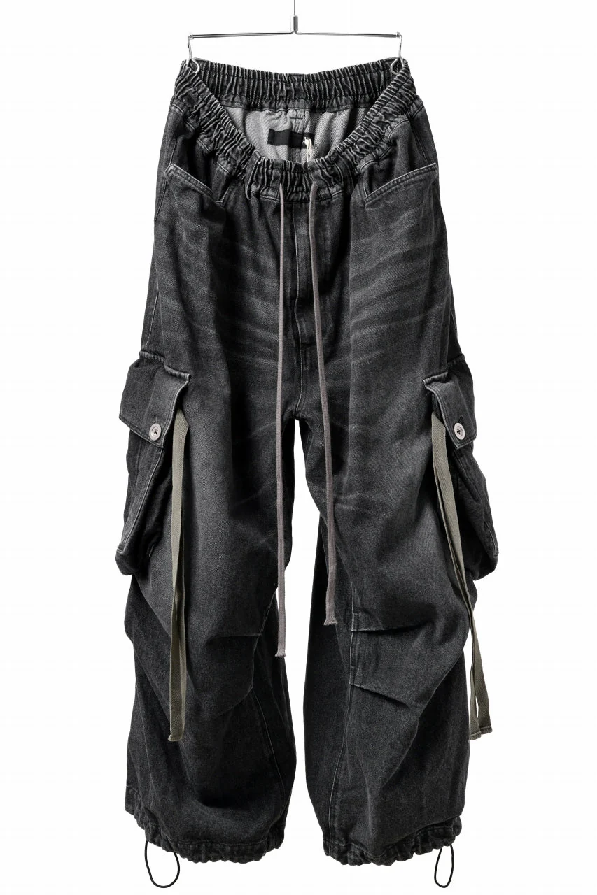 A.F ARTEFACT EXTREME WIDE CARGO PANTS / FADED AGING DENIM (VINTAGE BLACK) - Image 2